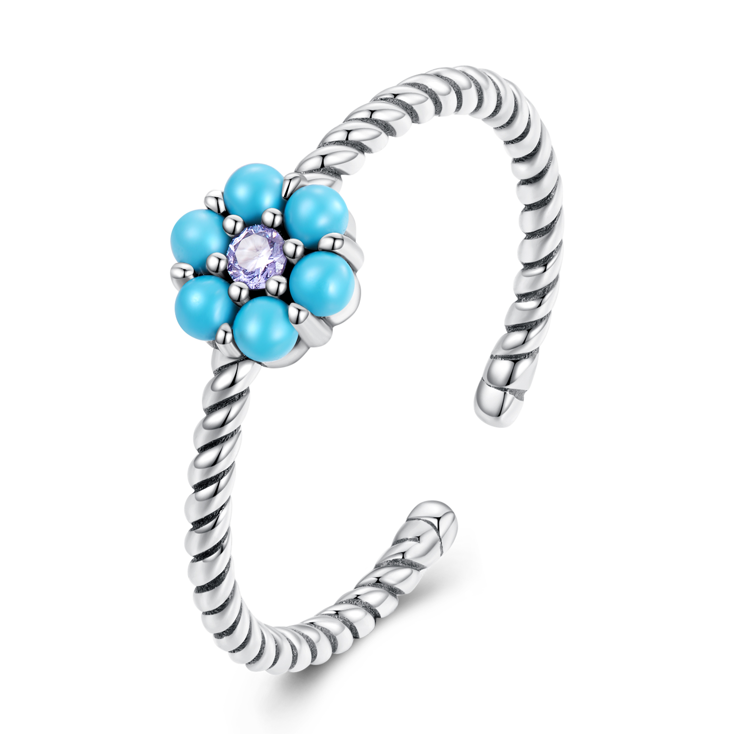 pandora style turquoise florets open ring scr884