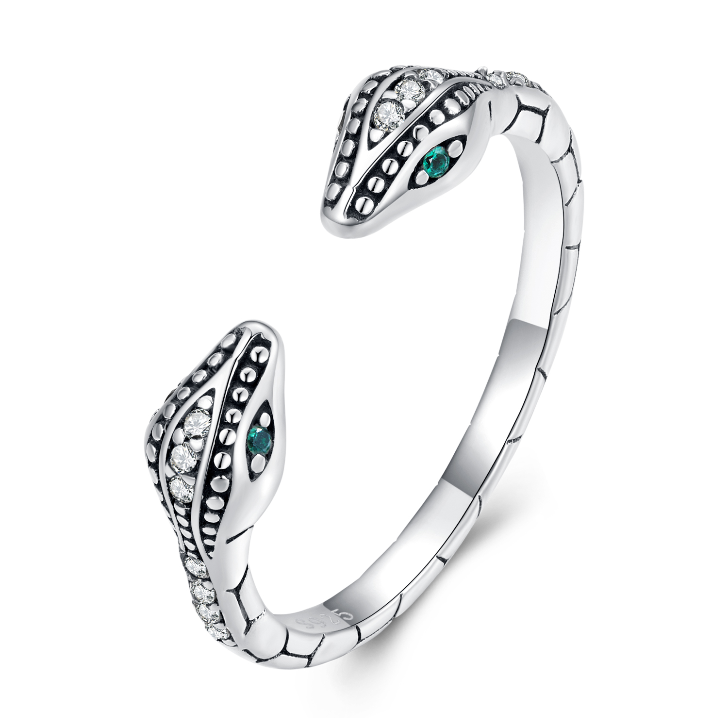 pandora style two headed snake open ring bsr317