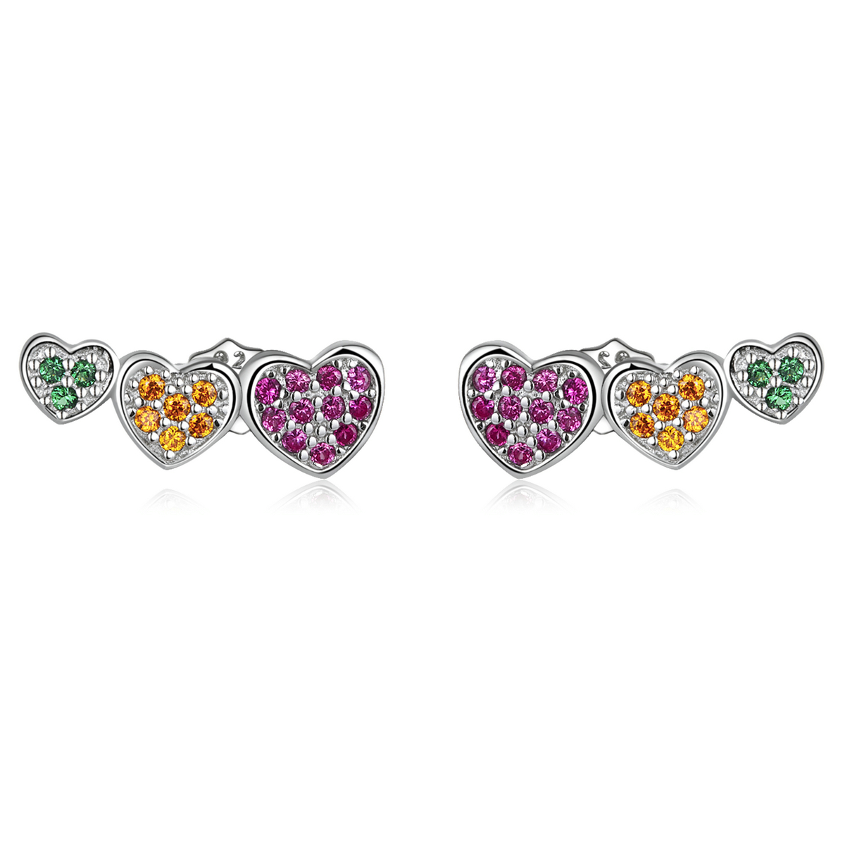 pandora style colorful hearts stud earrings bse588
