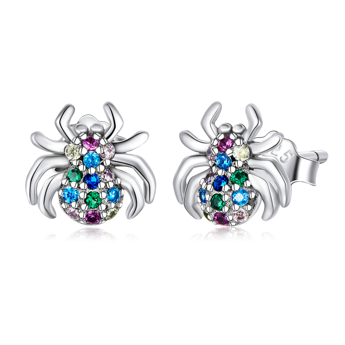pandora style colorful spider stud earrings bse561