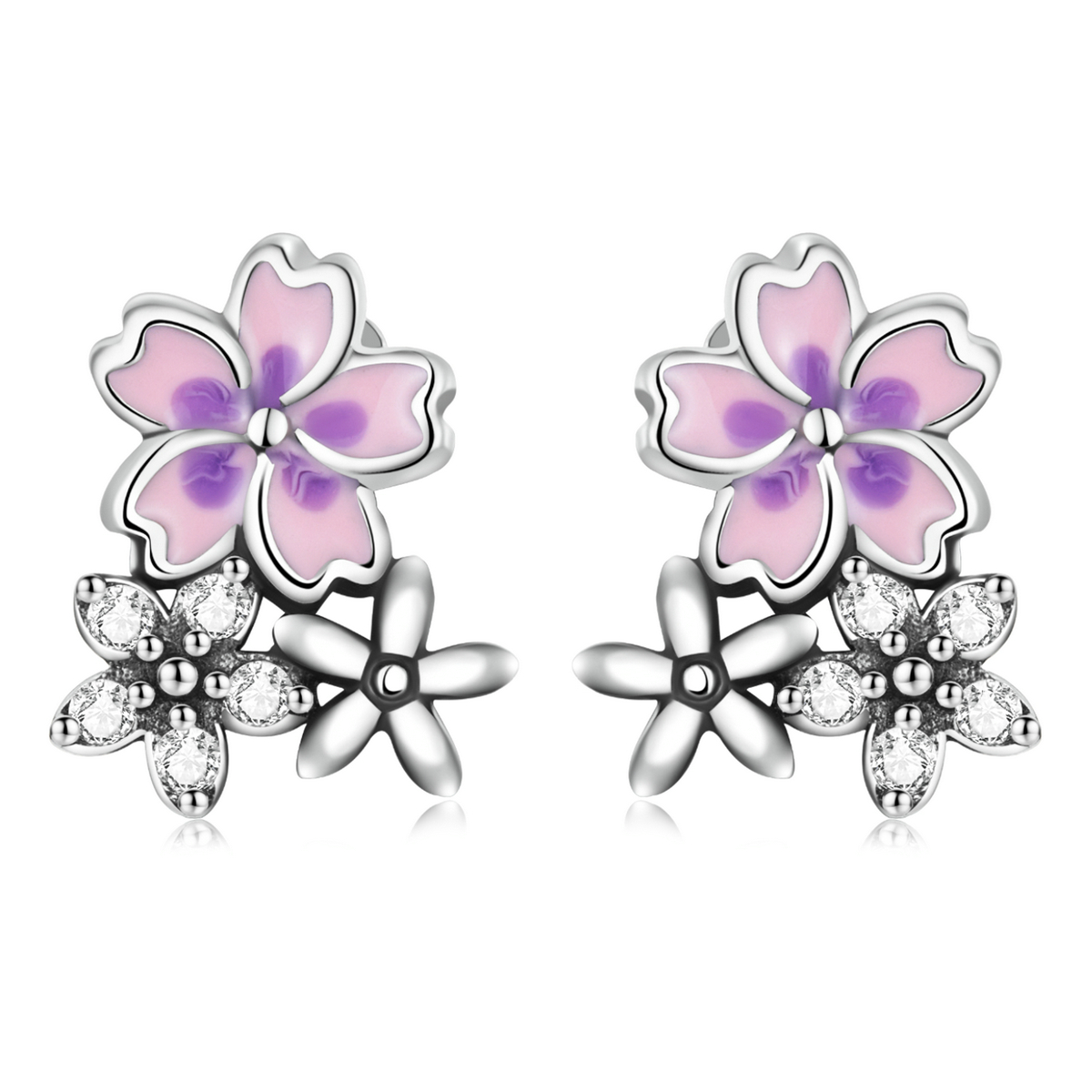 pandora style delicate flowers stud earrings sce1390