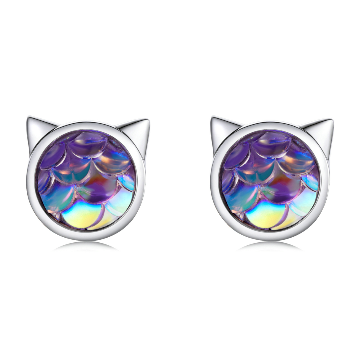 pandora style fish scale cat head stud earrings sce1301