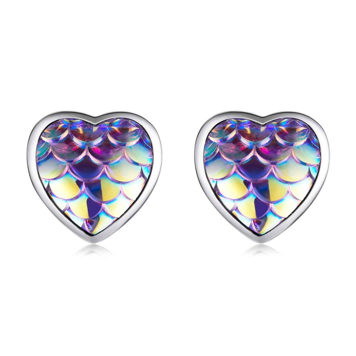 pandora style fish scale heart stud earrings sce1300