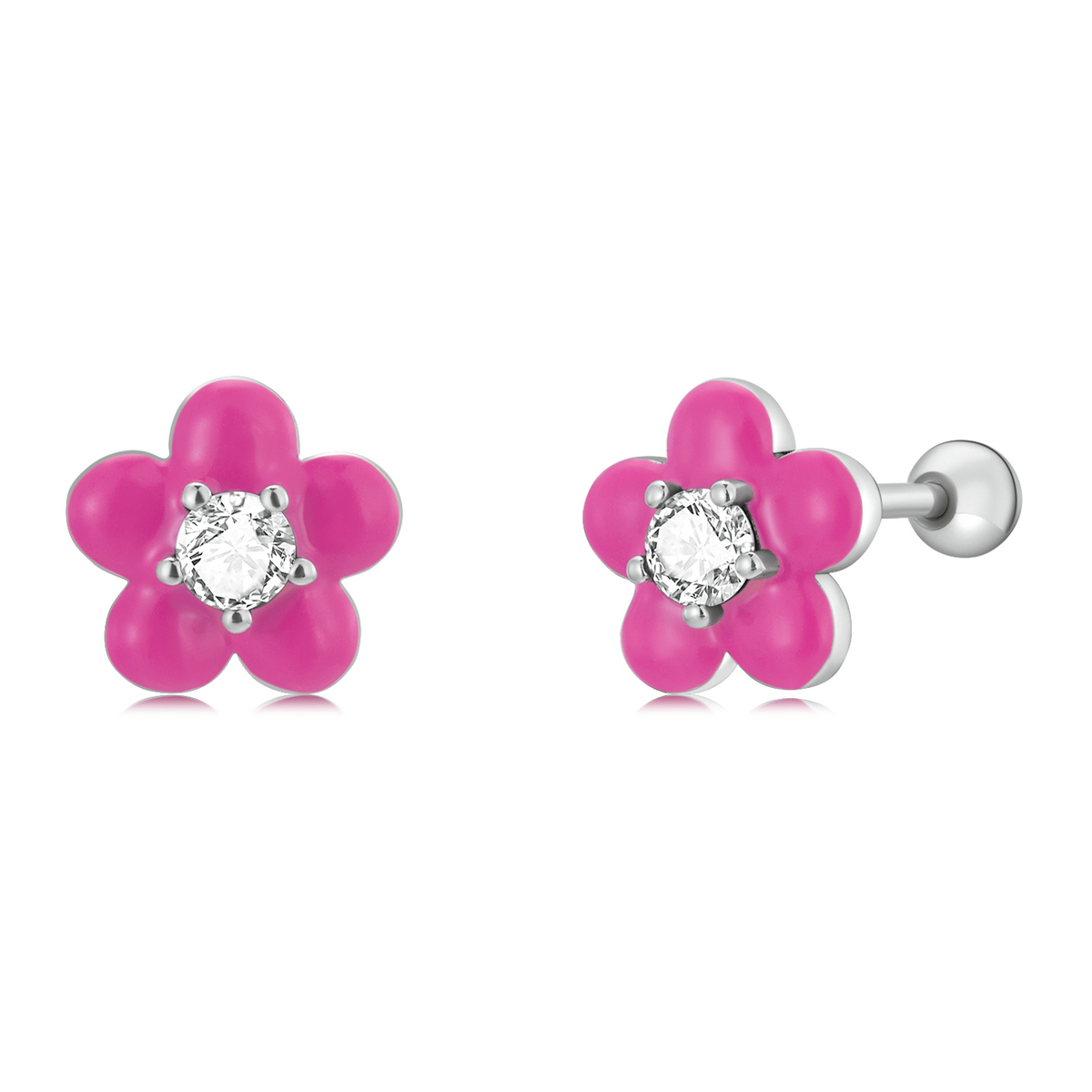 pandora style fluorescent pink flowers stud earrings sce1353