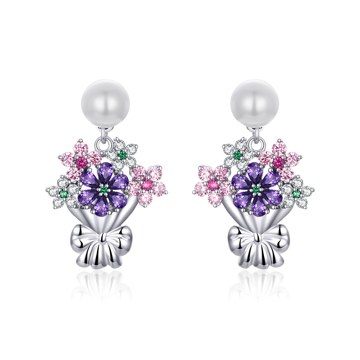 pandora style holding flowers stud earrings bse152