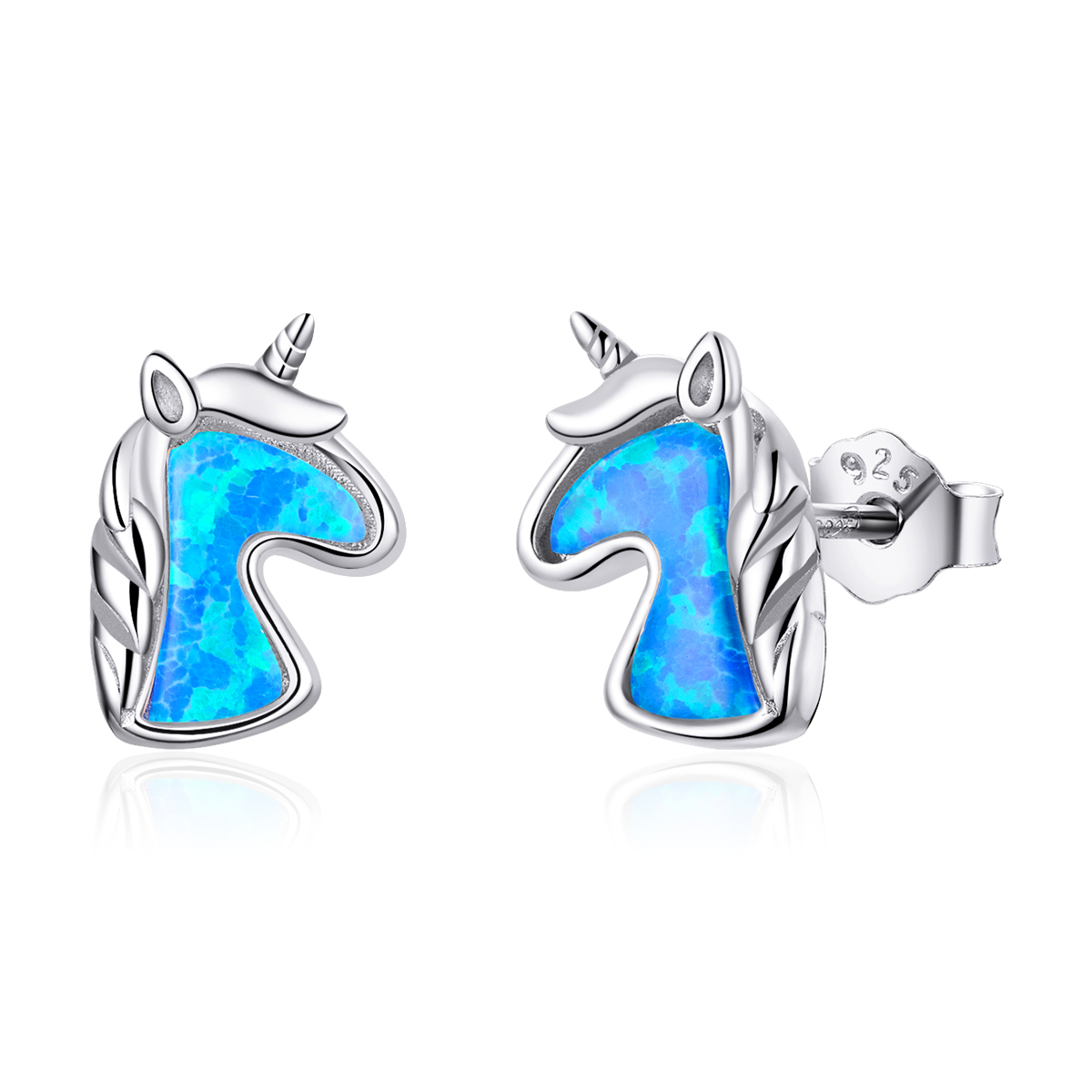 pandora style light blue opal unicorn stud earrings sce815 a