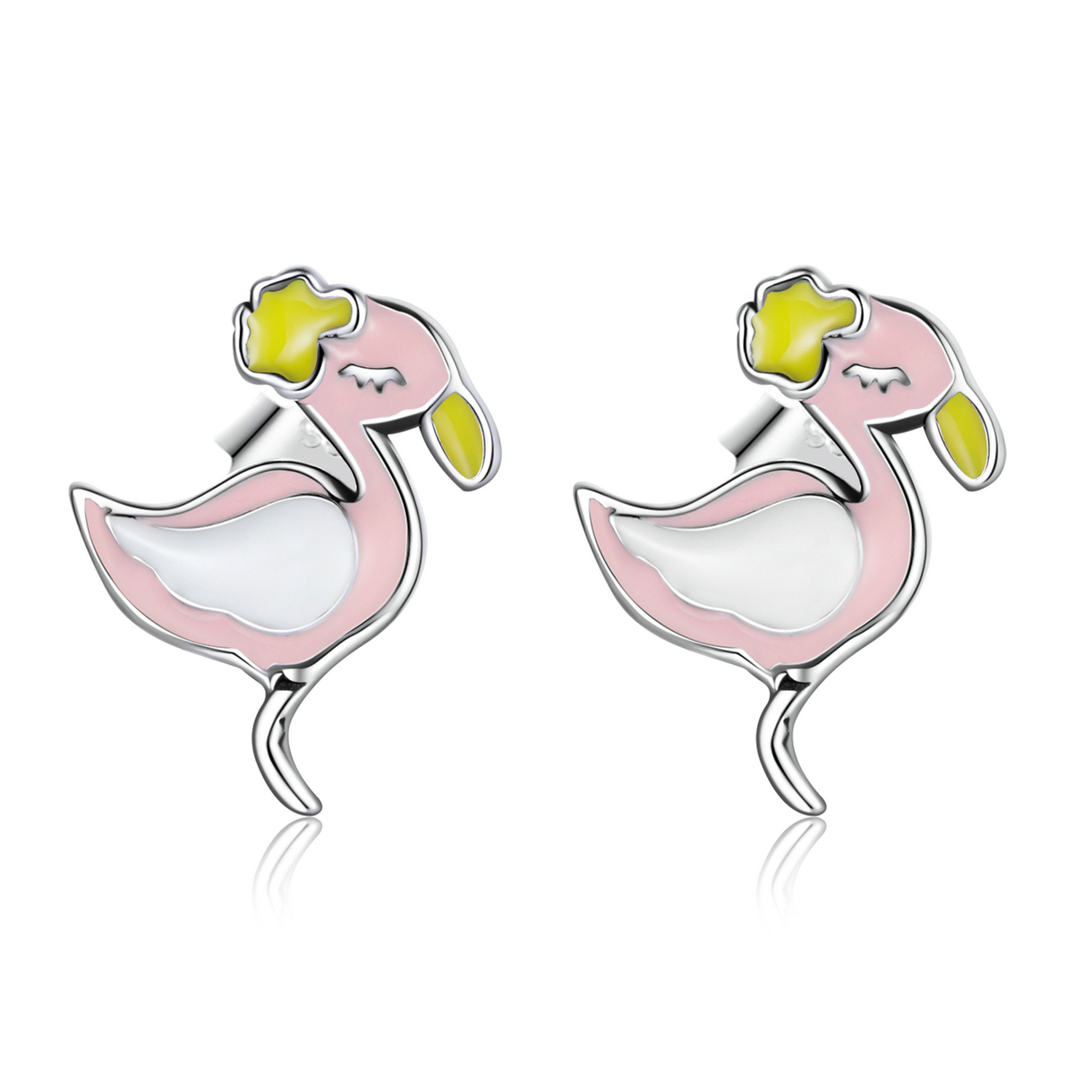 pandora style pink flamingo stud earrings sce1276