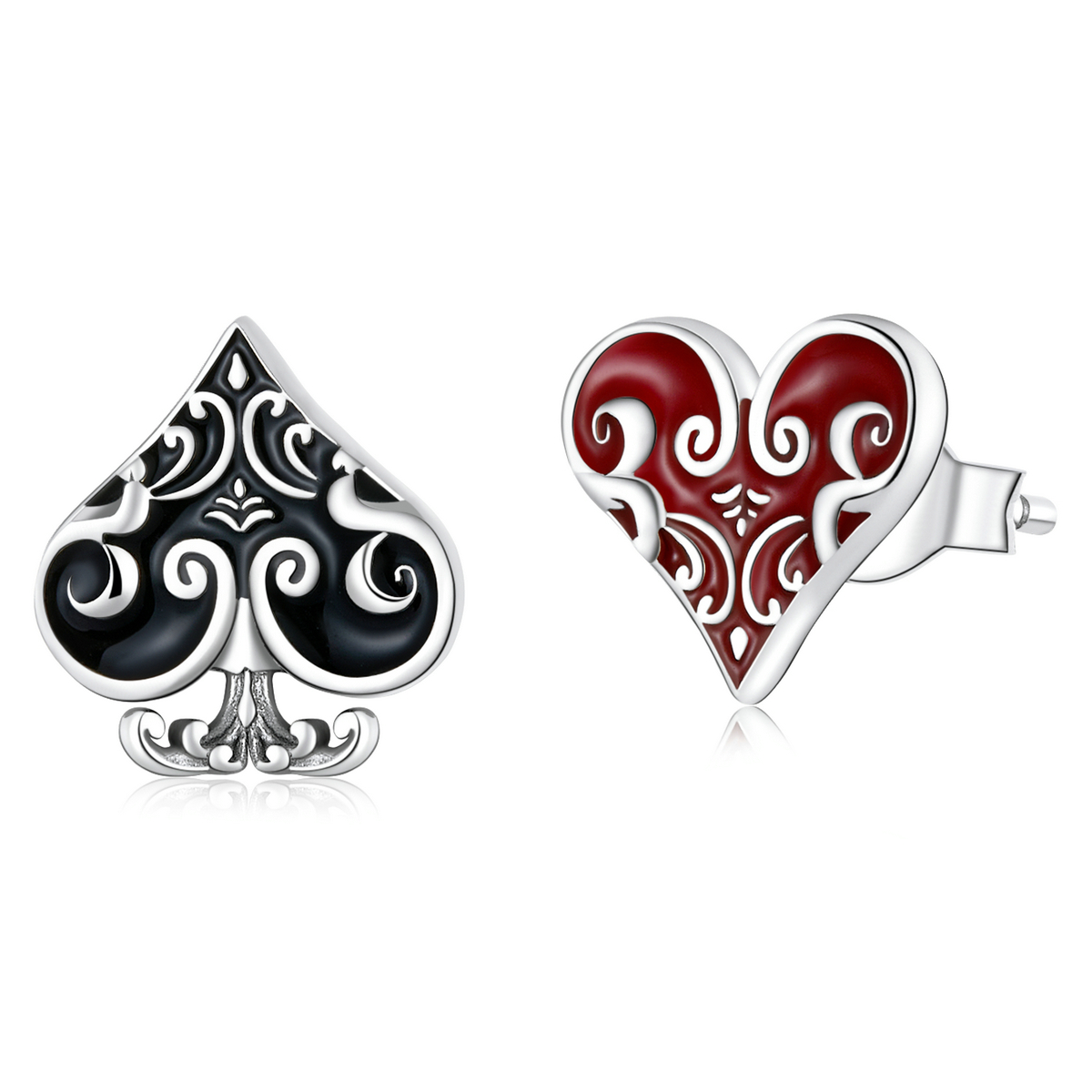 pandora style poker hearts stud earrings sce1378