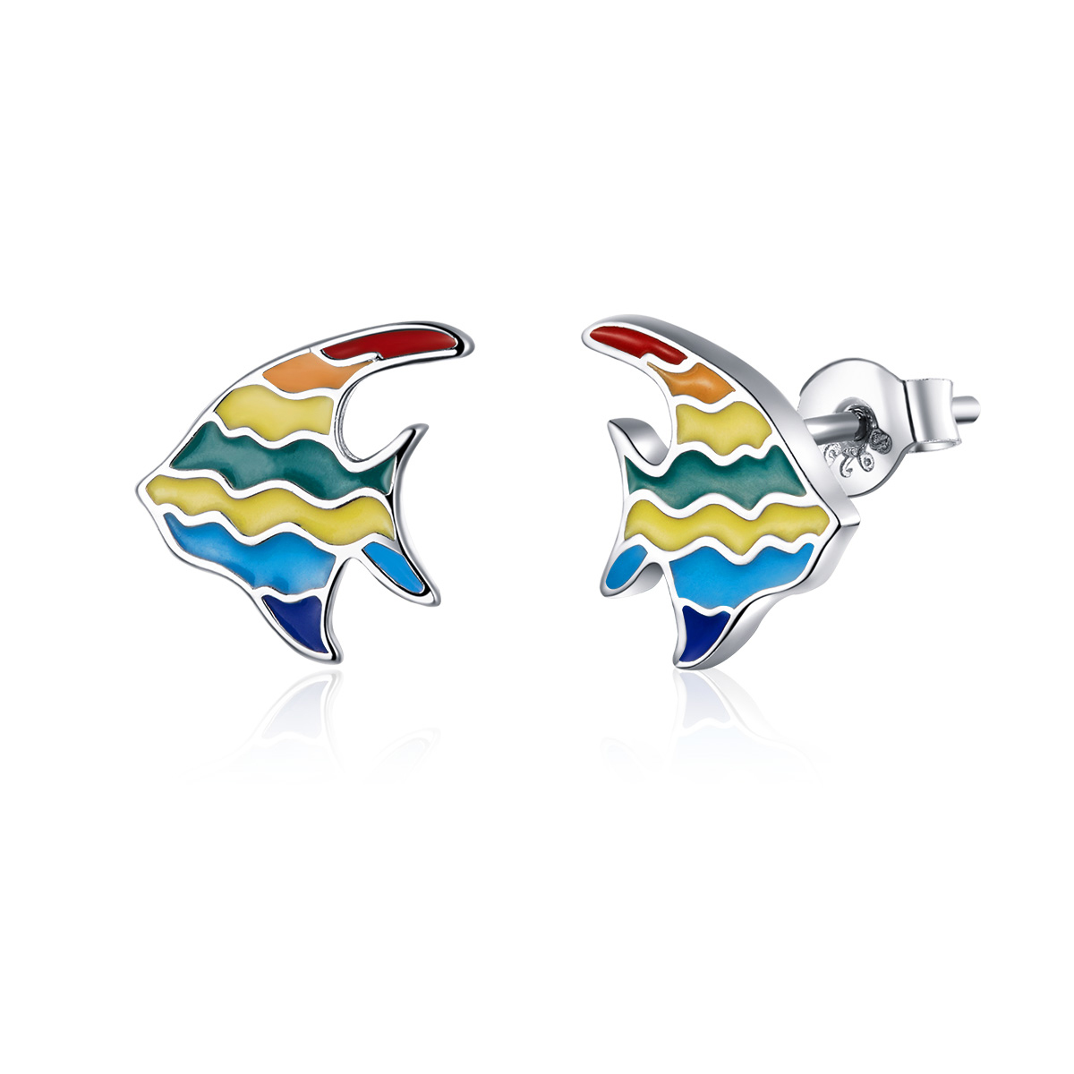 pandora style rainbow fish stud earrings sce824
