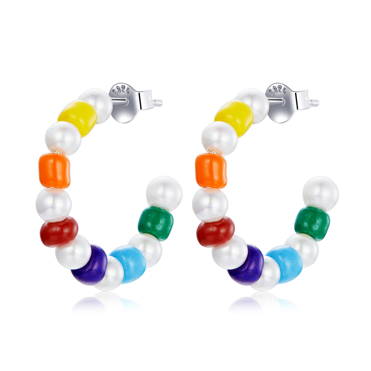 pandora style rainbow shell beads stud earrings sce1183
