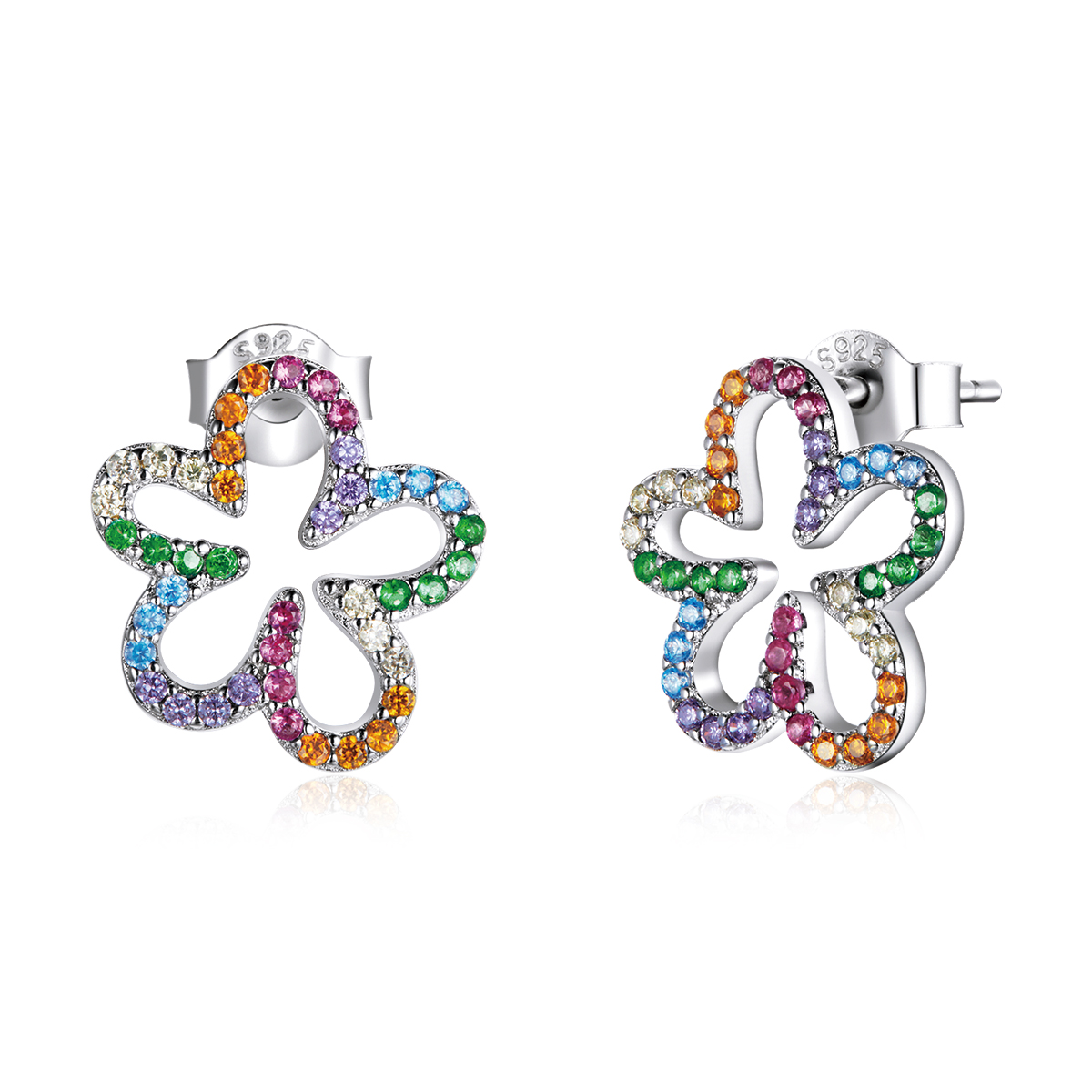 pandora style seven colored flowers stud earrings bse487