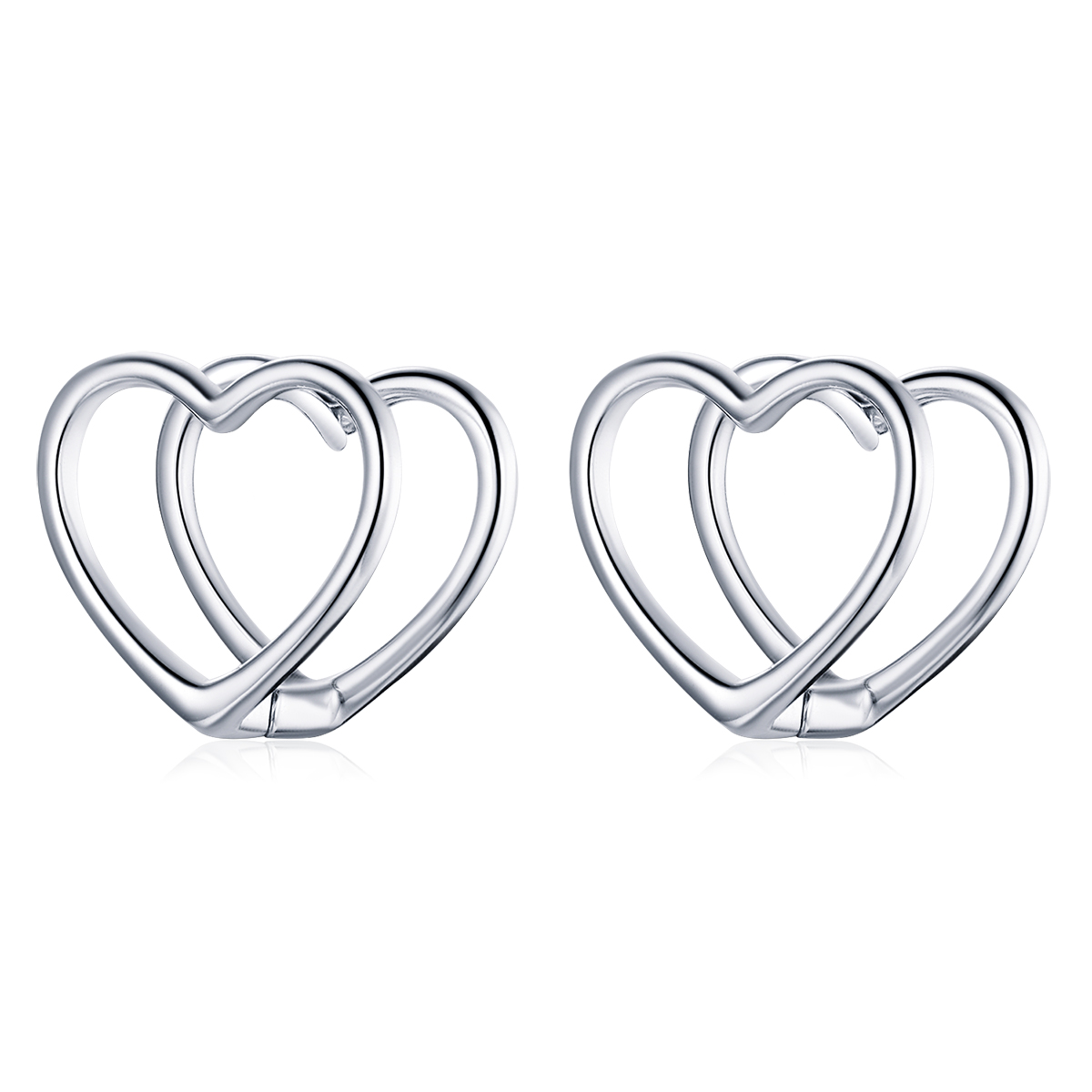 pandora style simple double heart stud earrings bse501