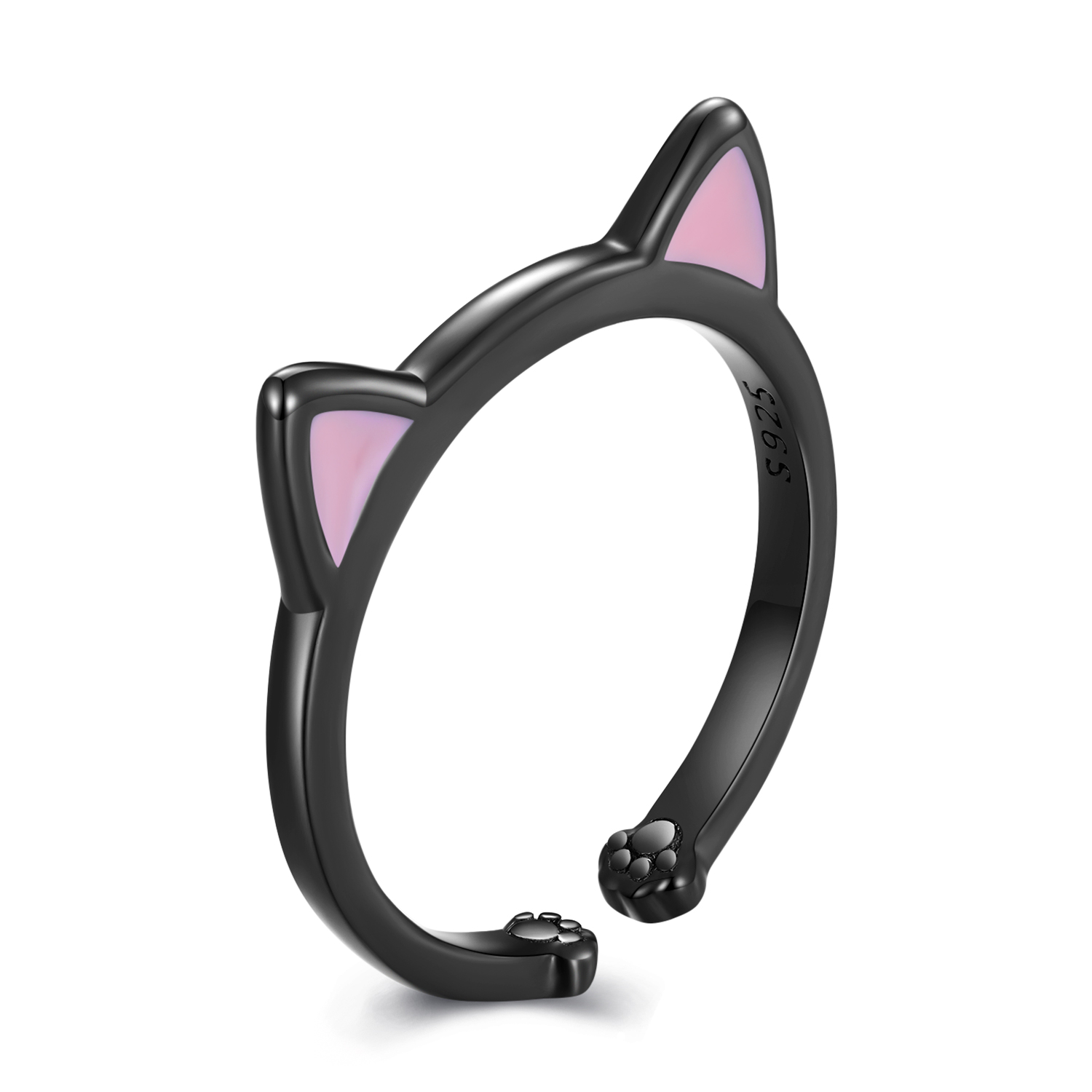 pandora style black cat ears open ring scr922
