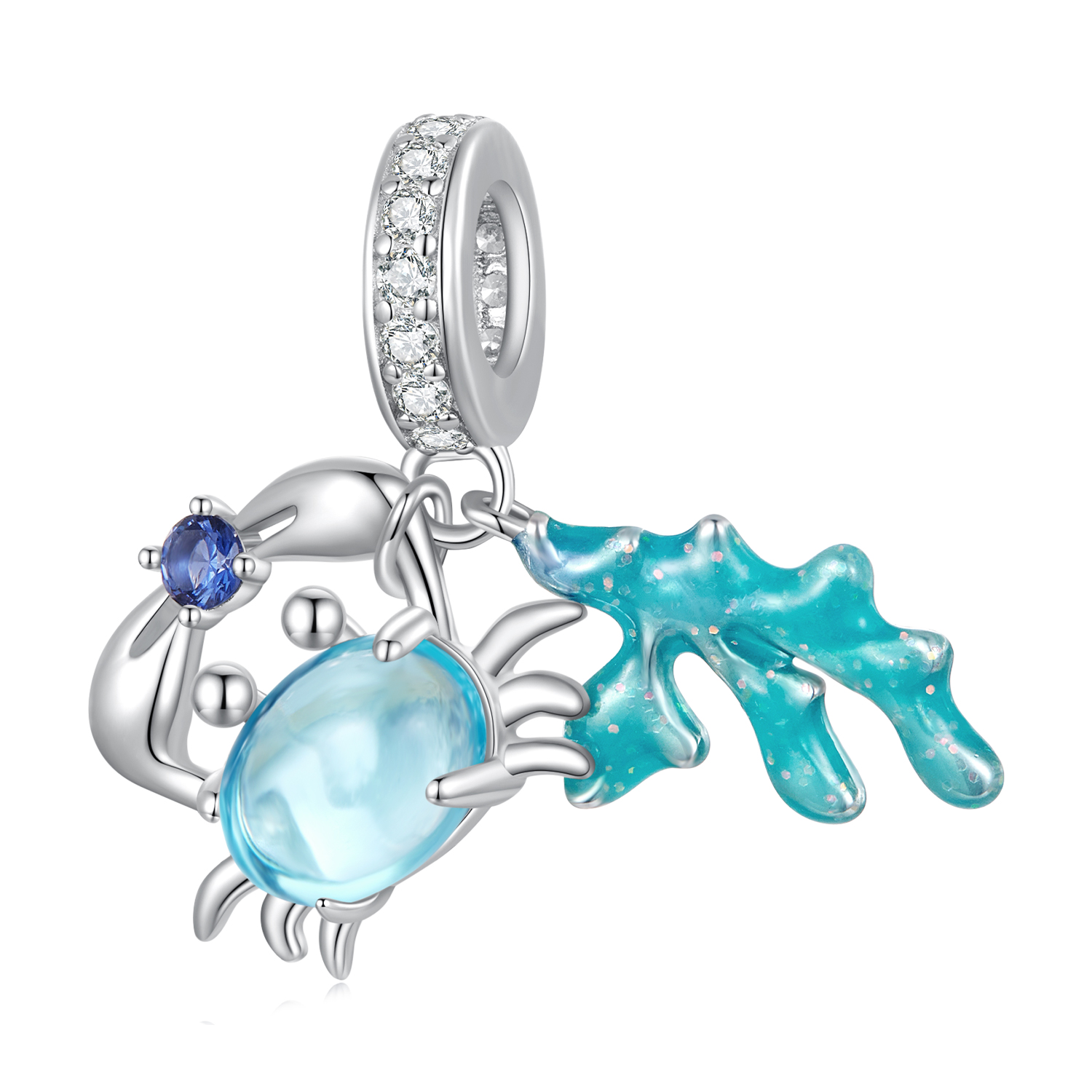 pandora style pendant charm inspired by the beauty of a crab and seaweed scc2505
