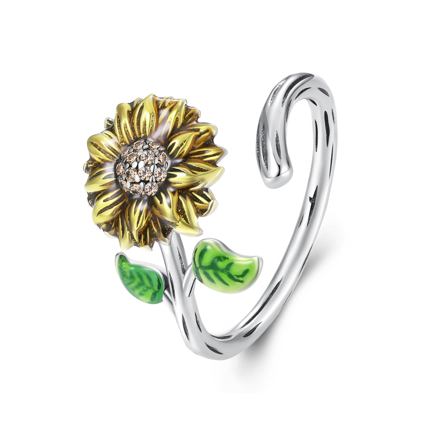 pandora style sunflower open ring scr934