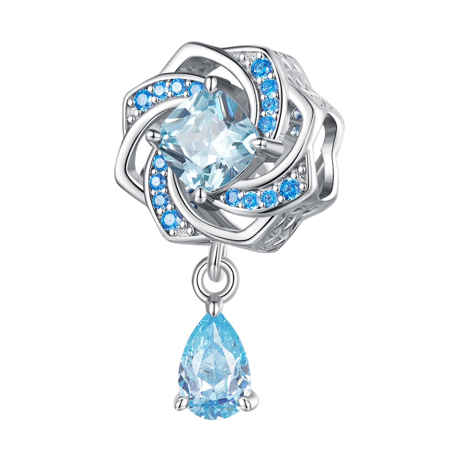 pandora style blue flower with drop charm bsc751