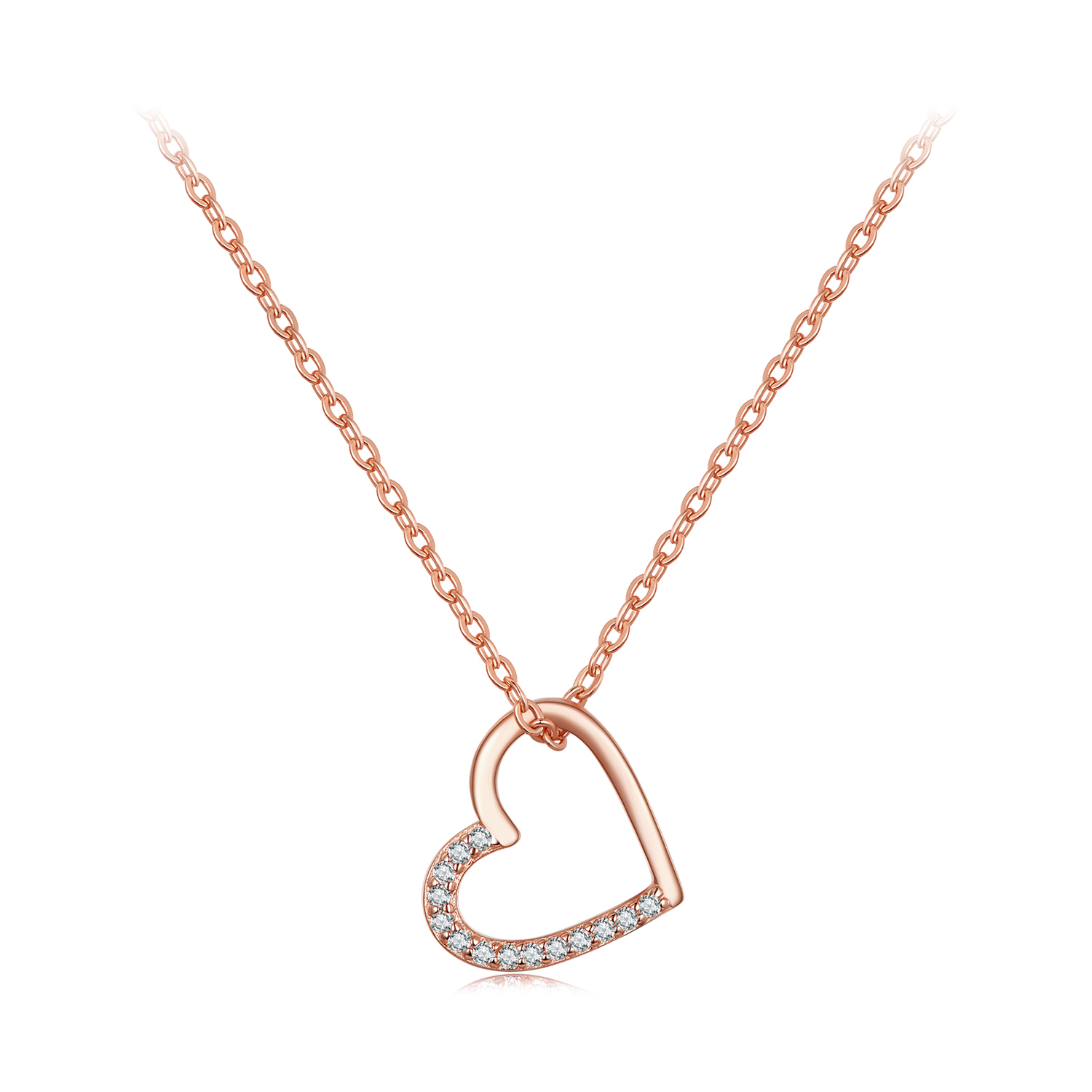 pandora style necklace adorned with a delicate rose gold heart pendant scn347 c