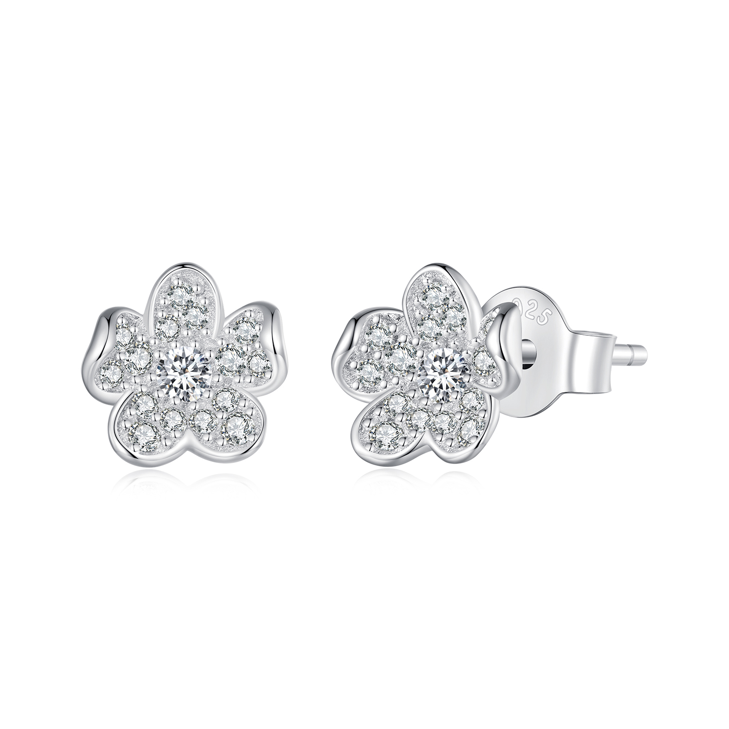 pandora style diamond encrusted flower studs earrings bse855
