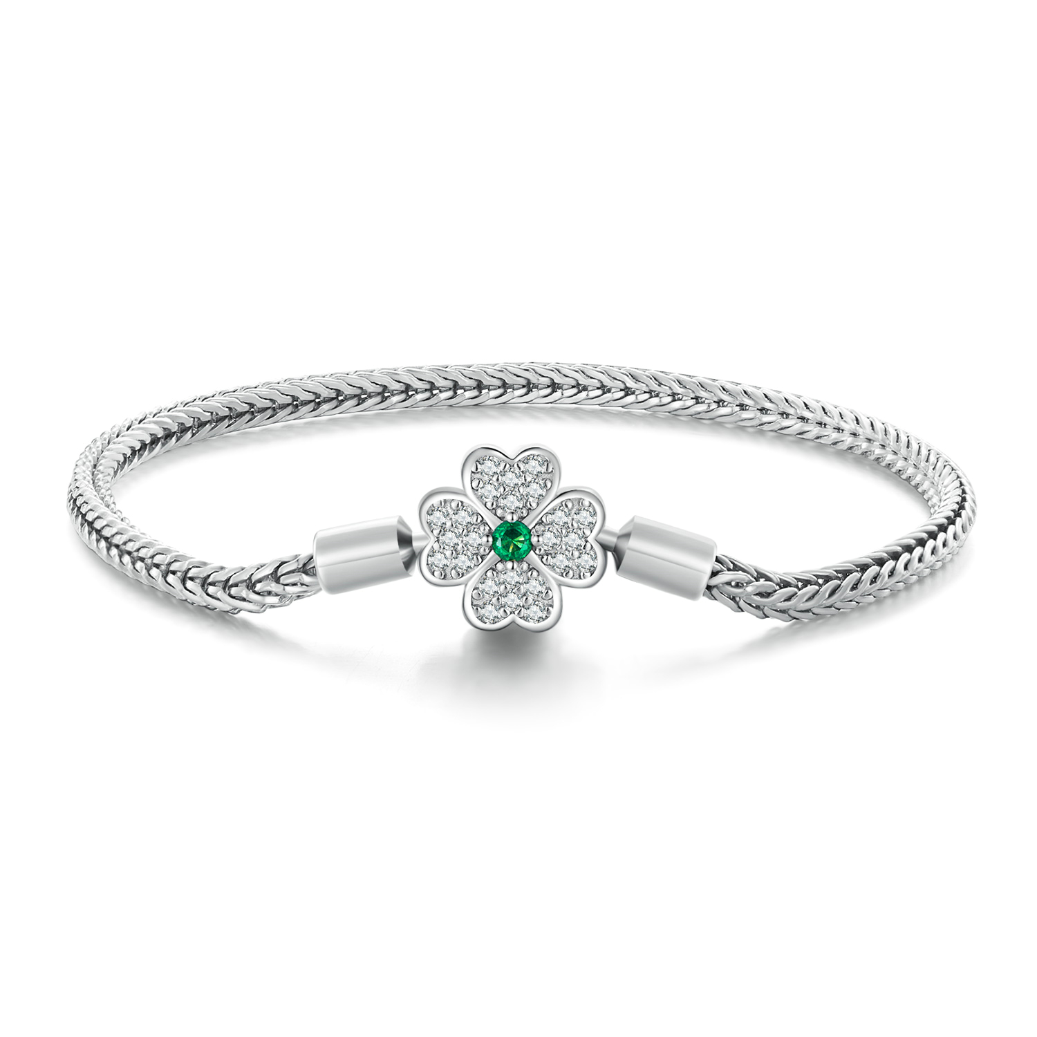 pandora style green zircon lucky four leaf clover chain bracelet bsb119