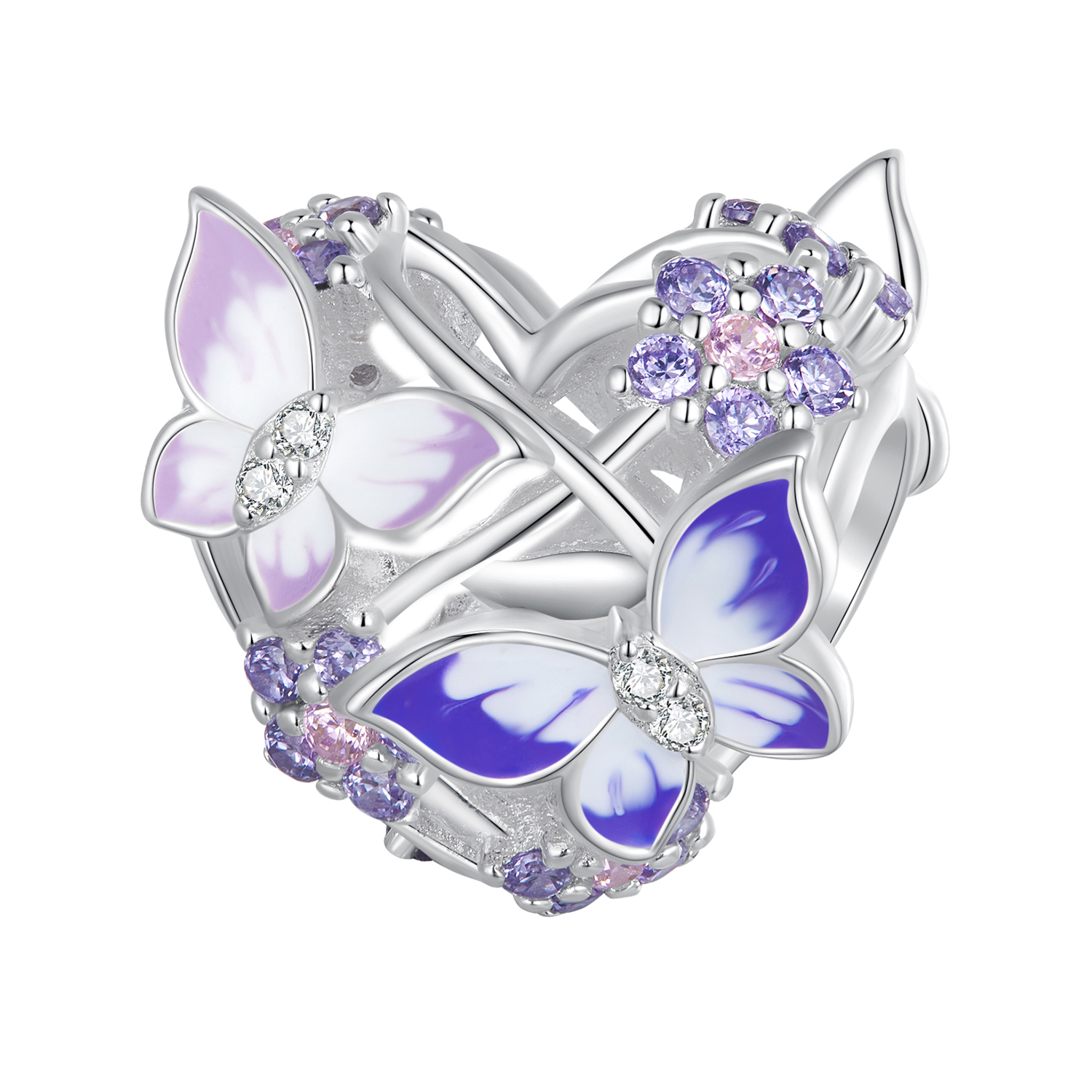 pandora style heart shaped butterfly charm scc2464