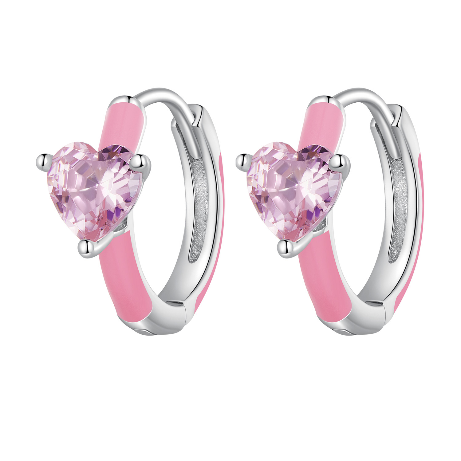 pandora style pink heart shaped hoop earrings bse813