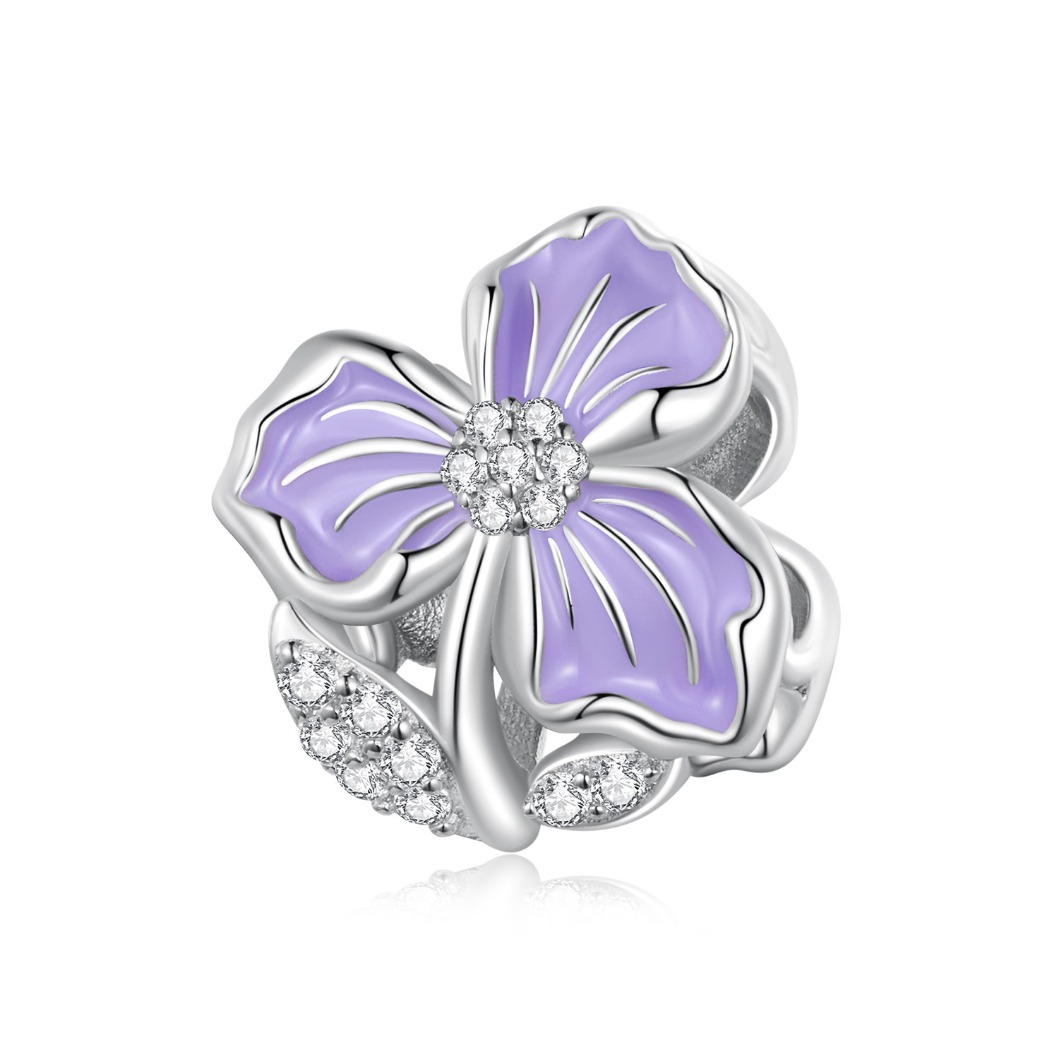 pandora style purple flower charm bsc890