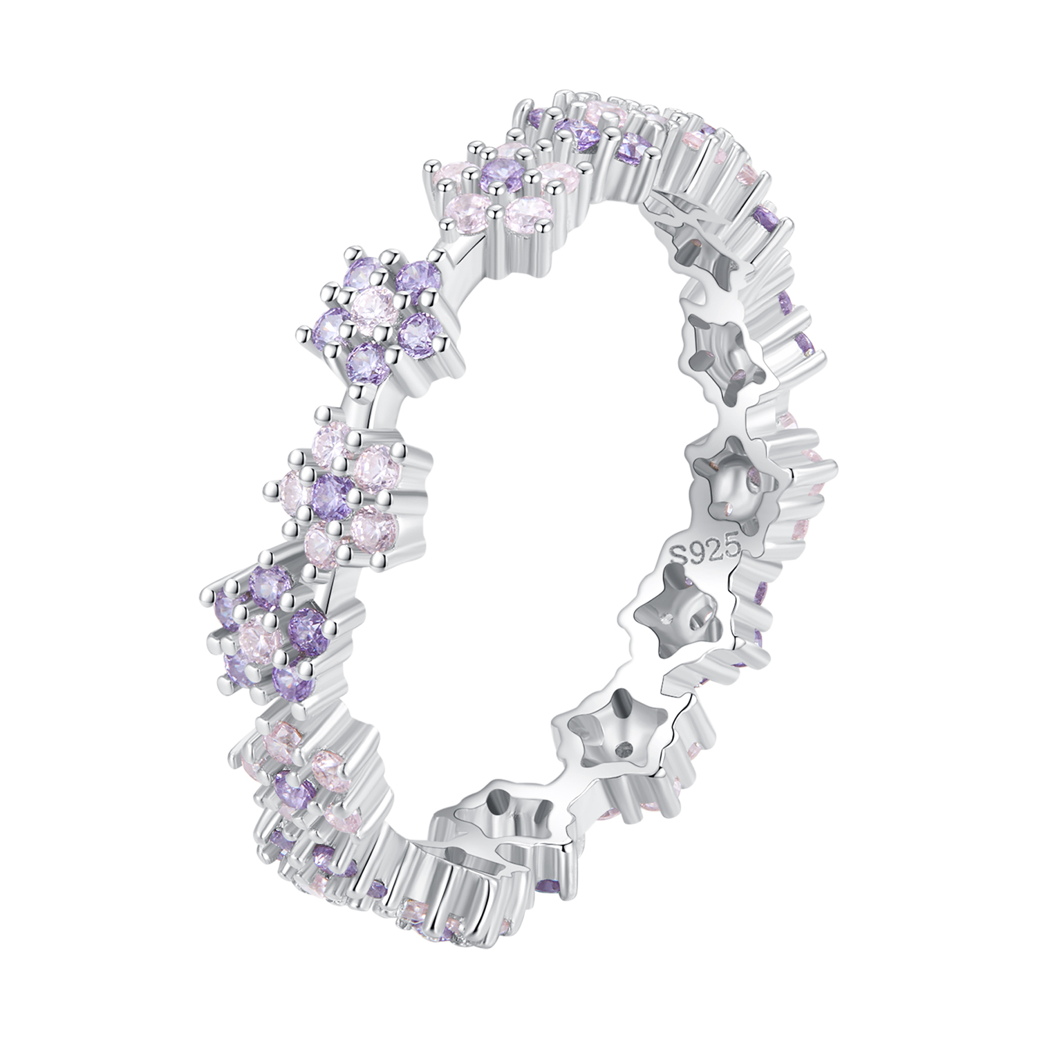 pandora style purple flower exquisite zircon ring bsr359