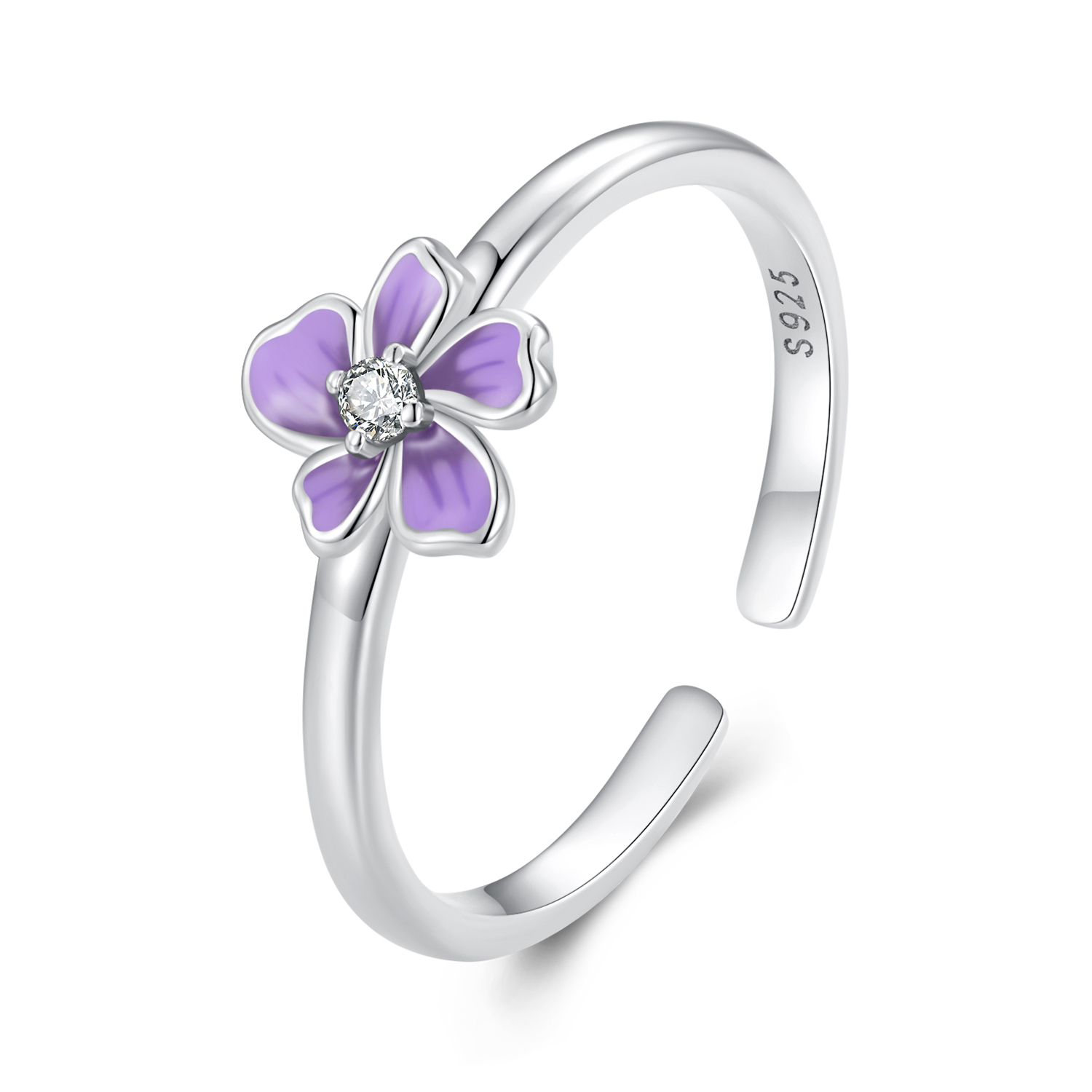 pandora style purple flower ring scr976 e