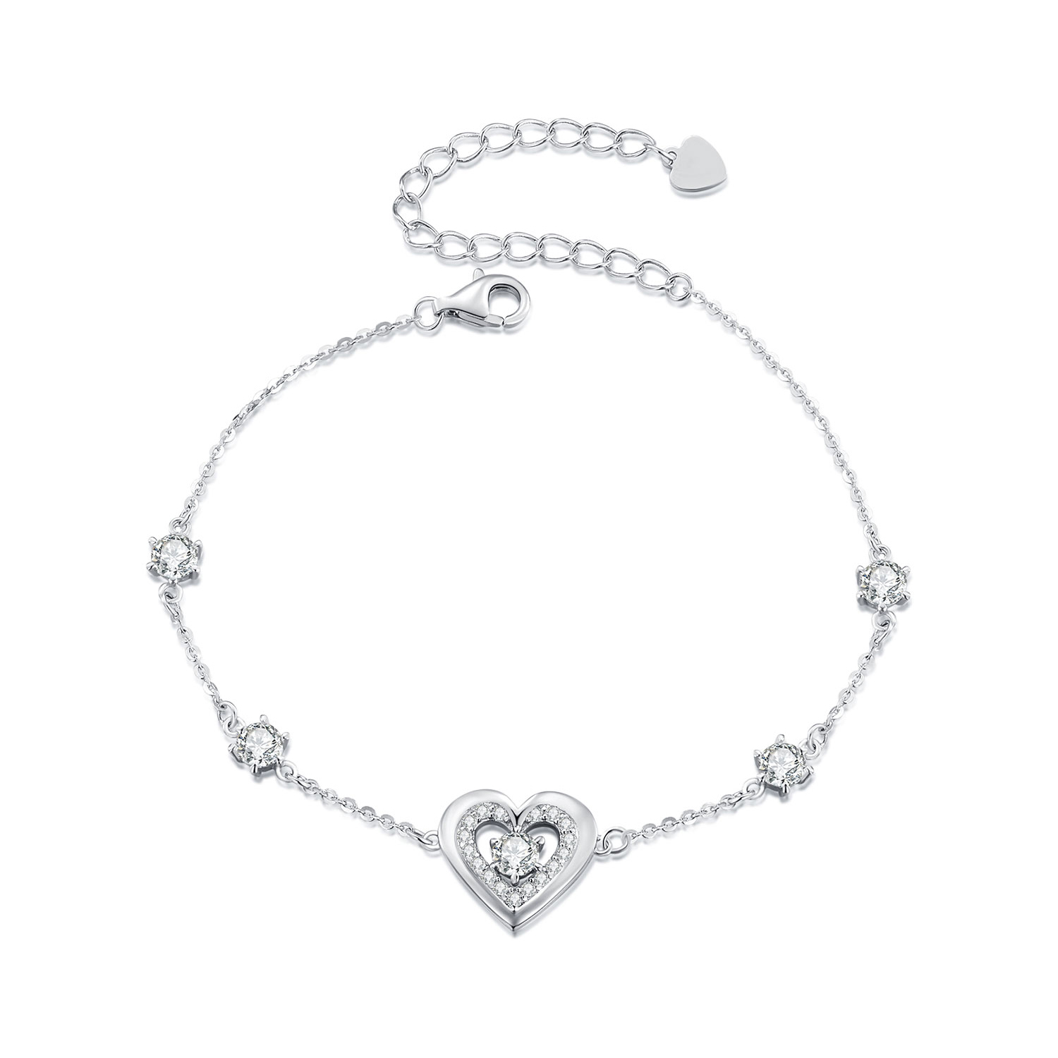 pandora style shining double heart chain bracelet bsb136
