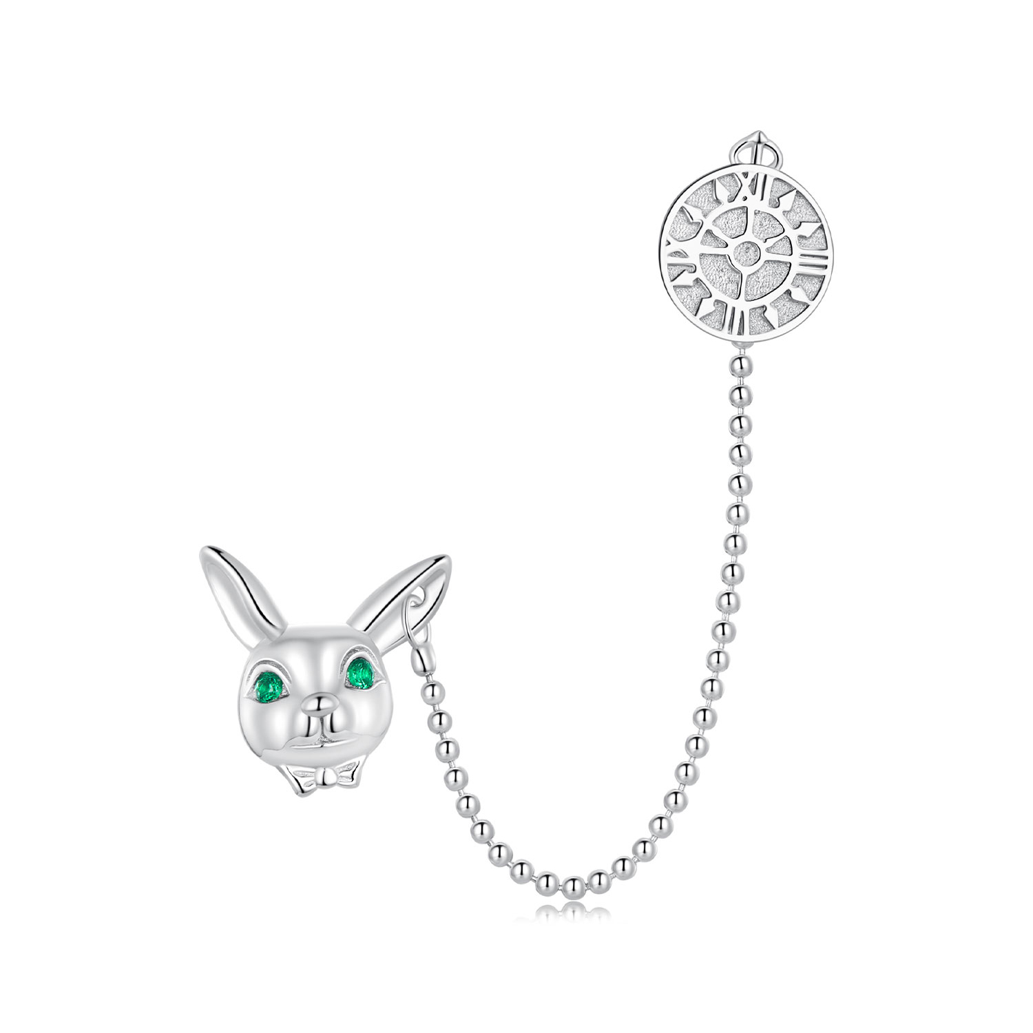 pandora style white rabbit clock studs earrings sce1617